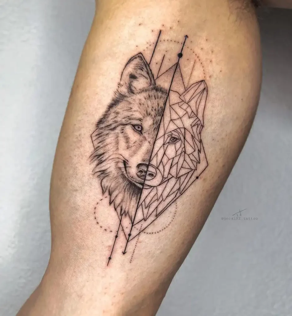 Tatuagem geométrica de lobo